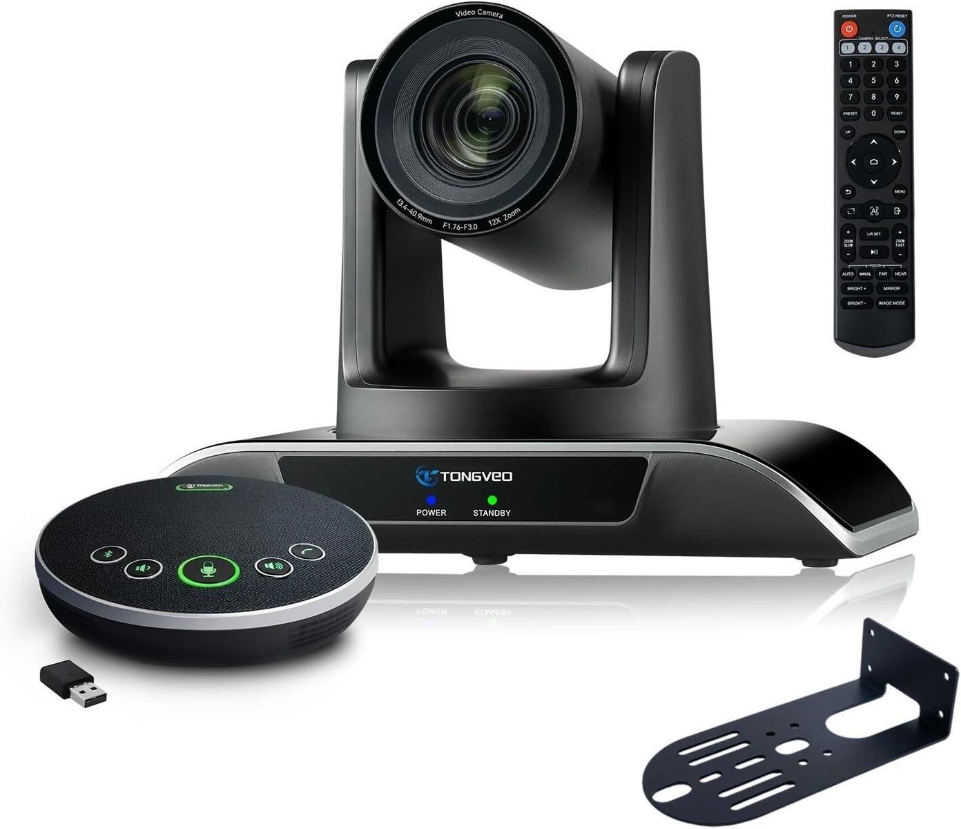 TONGVEQ AI Tracking PTZ Camera & Bluetooth Speakerphone | 1080P 12x Zoom | USB3.0/HDMI Conference System