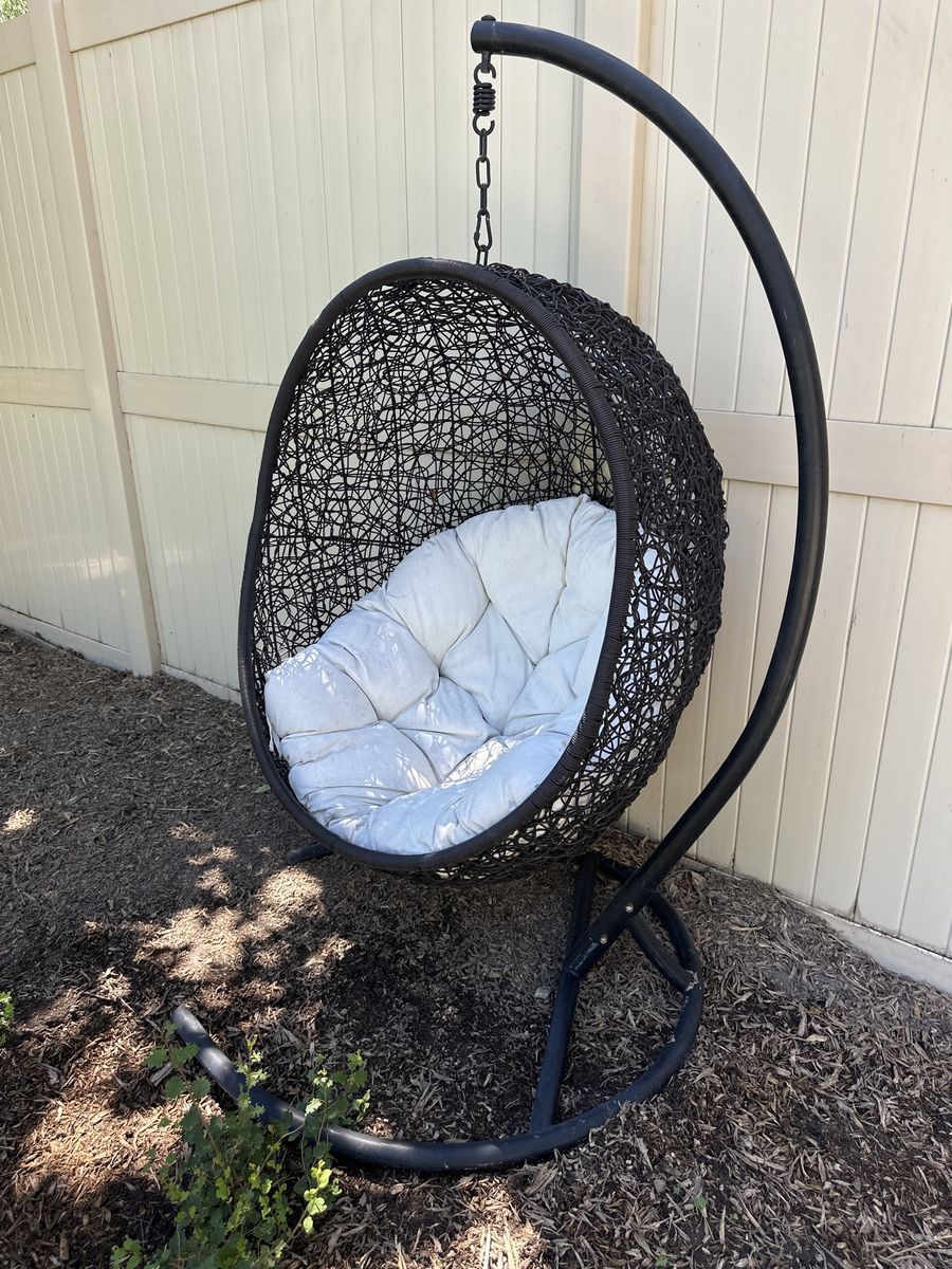 Wicker/Rattan Hanging Egg Chair with Stand & Cushion - 350lb Capacity