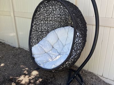 Wicker/Rattan Hanging Egg Chair with Stand & Cushion - 350lb Capacity