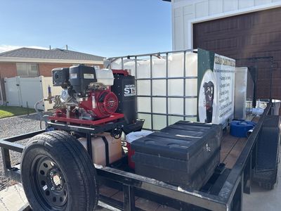 Power Washing Trailer with Garbage Can Cleaning Setup