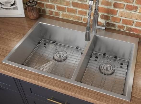 Ruvati RVH8050 33" L x 22" W Drop-in/Undermount 16-Gauge Stainless Steel Double Bowl Kitchen Sink