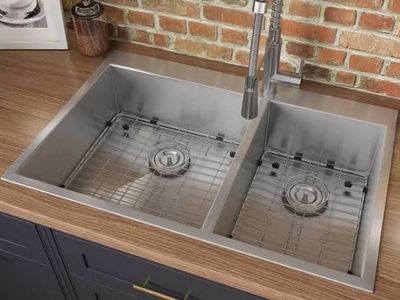 Ruvati RVH8050 33" L x 22" W Drop-in/Undermount 16-Gauge Stainless Steel Double Bowl Kitchen Sink