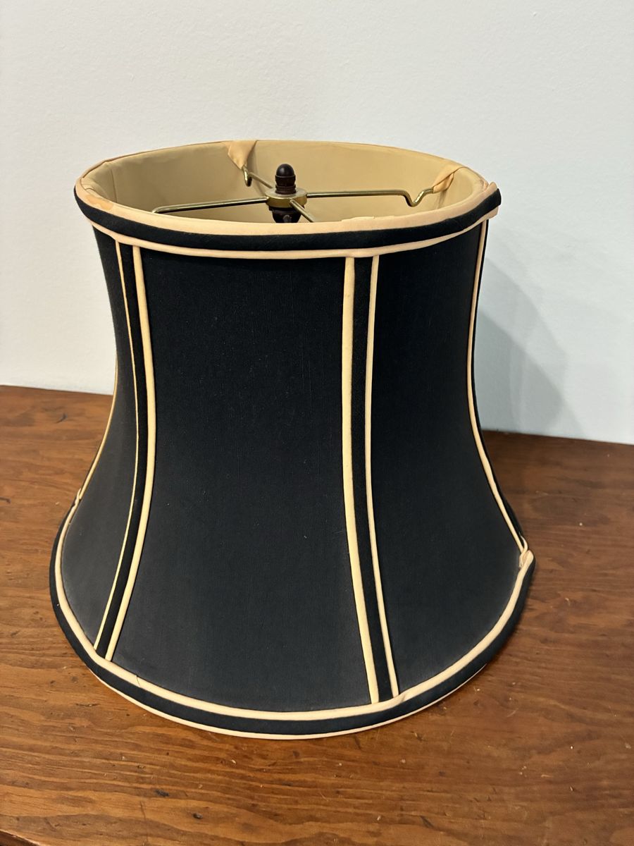 Black and Cream Fabric Bell Lamp Shade with Piping Detail