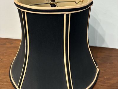 Black and Cream Fabric Bell Lamp Shade with Piping Detail