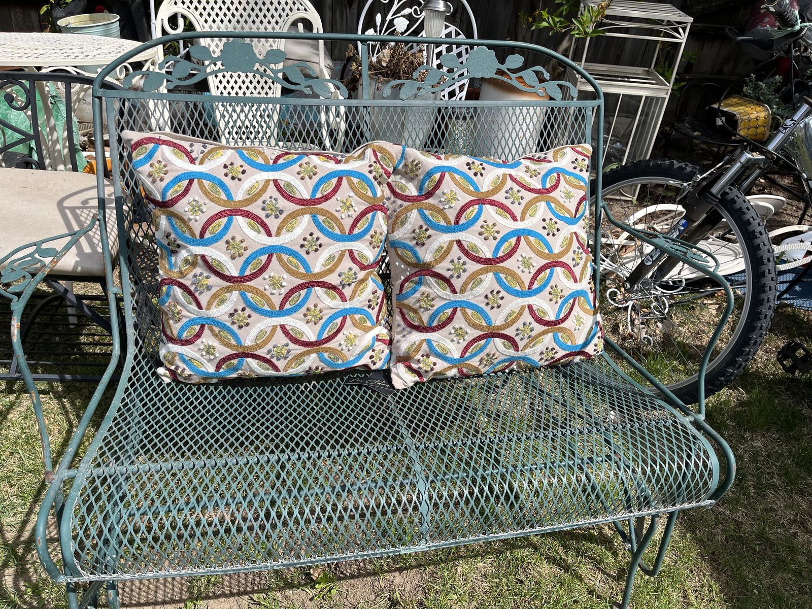 Wrought iron patio gilded bench