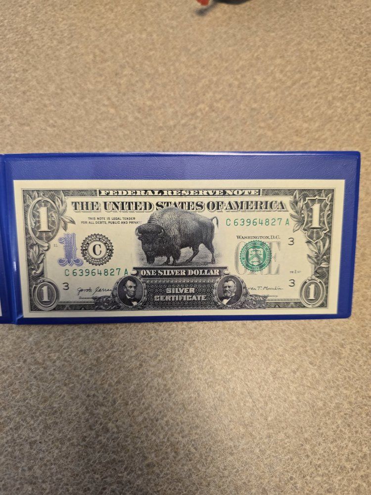 Black Eagle 1899 Silver Certificate on MODERN $1 Bill - AMERICAN BISON