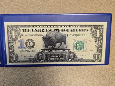 Black Eagle 1899 Silver Certificate on MODERN $1 Bill - AMERICAN BISON