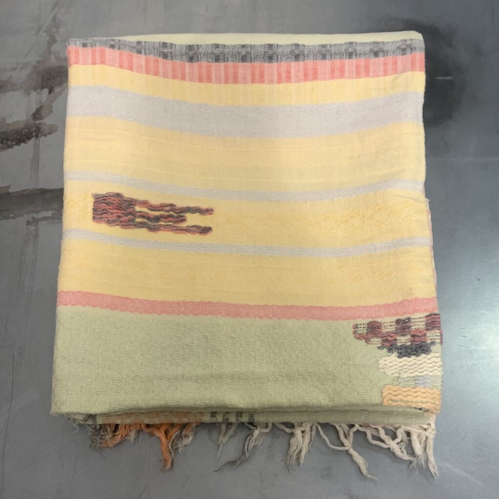 Pastel Woven Tablecloth Vintage 68.5 X 43