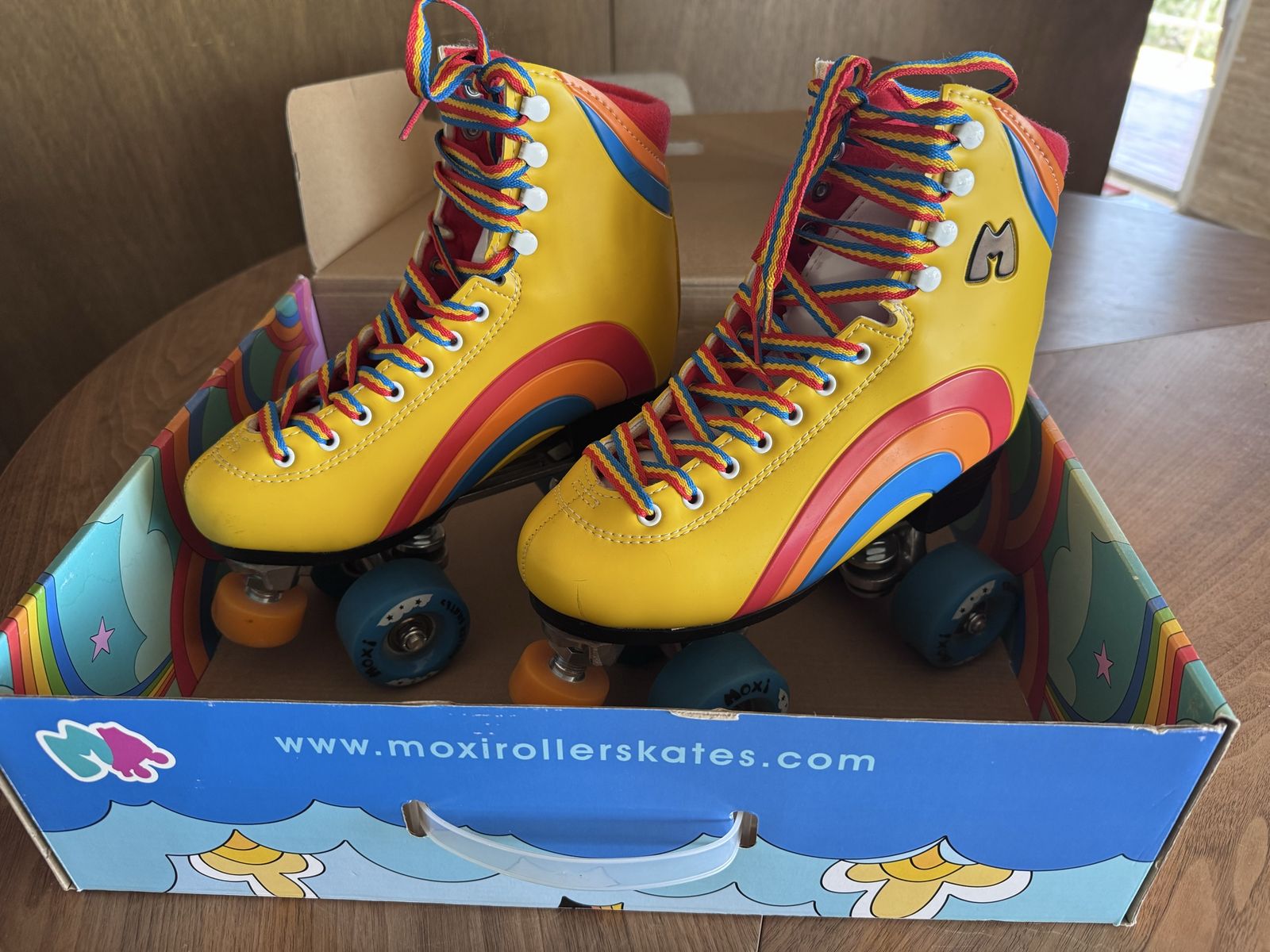 Moxi Skates Rainbow Rider Roller Skates - Yellow, Women's Size 4 - Retro Style Quad Skates