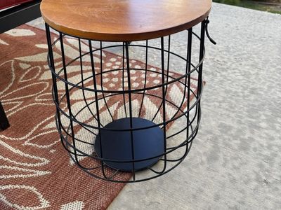 Set of 2 Nesting Round Wire Basket Side Tables - Wood Top
