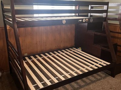 Dark Wood Twin over Full Bunk Bed Frame with Storage Steps - FREE