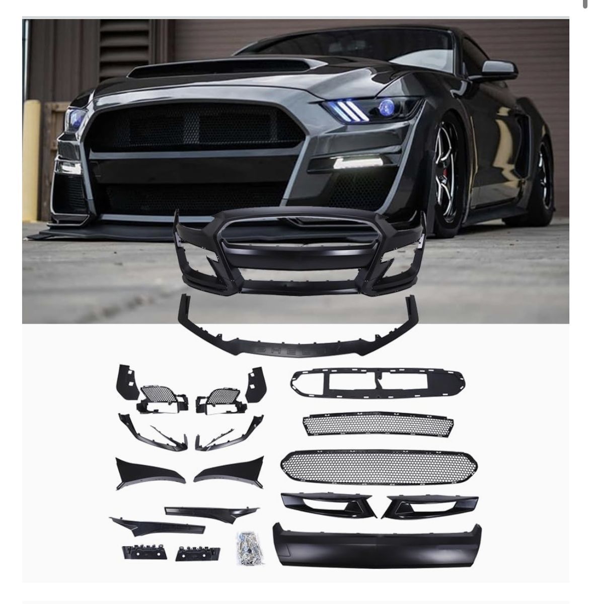 2015-2017 Ford Mustang GT500 Style Front Bumper Body Kit Conversion Set - Matte Black