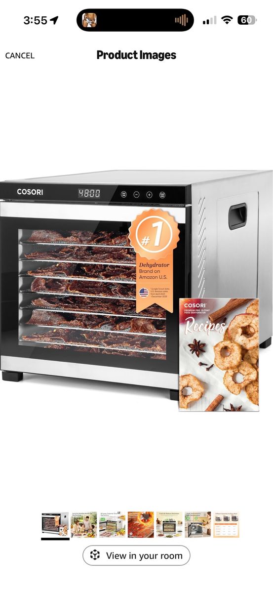 Cosori 1000W Food Dehydrator, 10 Stainless Steel Trays, 16.2 ft² Drying Space, 95-165°F Control