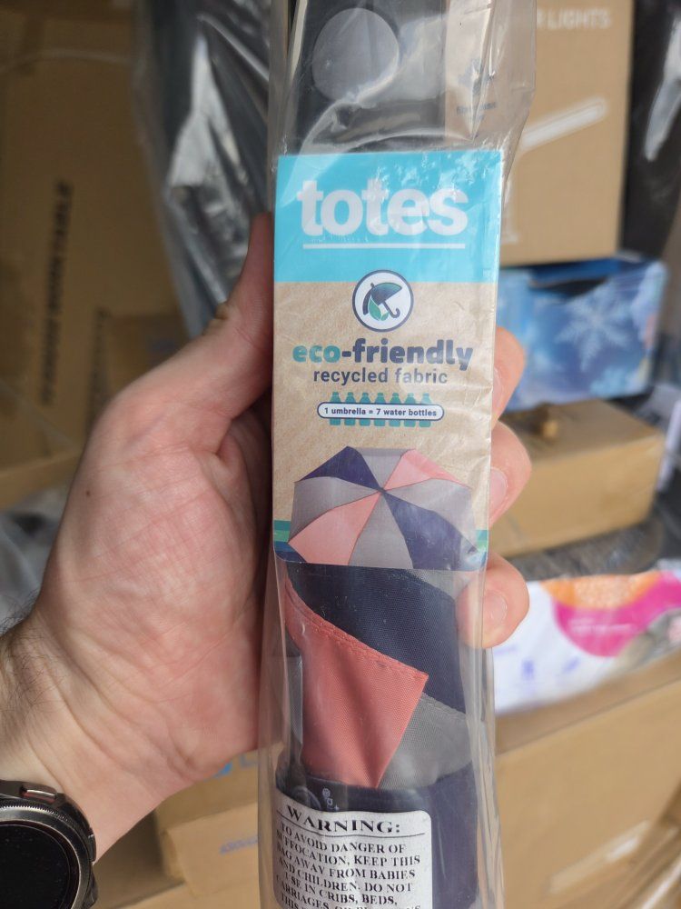 Totes Eco-Friendly Recycled Fabric Umbrella Multi-Color New