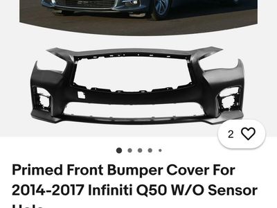 Primed Front Bumper Cover for 2014-2017 Infiniti Q50 (W/O Sensor Hole)