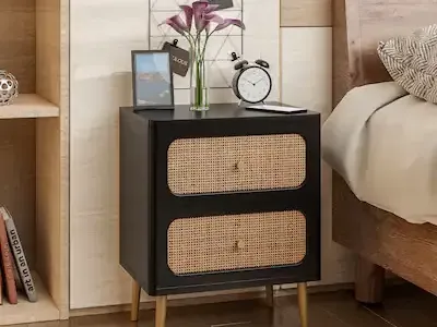 cozath Farmhouse Rattan Night Stand