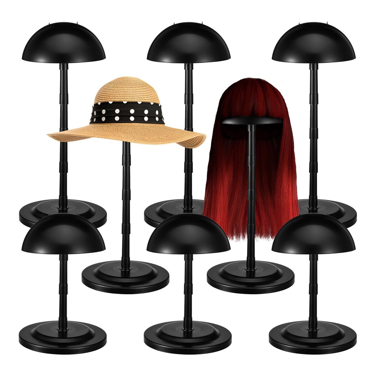MBAIYO Adjustable Wig Stand,8pcs 4.33" to 14.17" Wigs Head Holders Portable Plastic Hat Stands Non-slip Sturdy