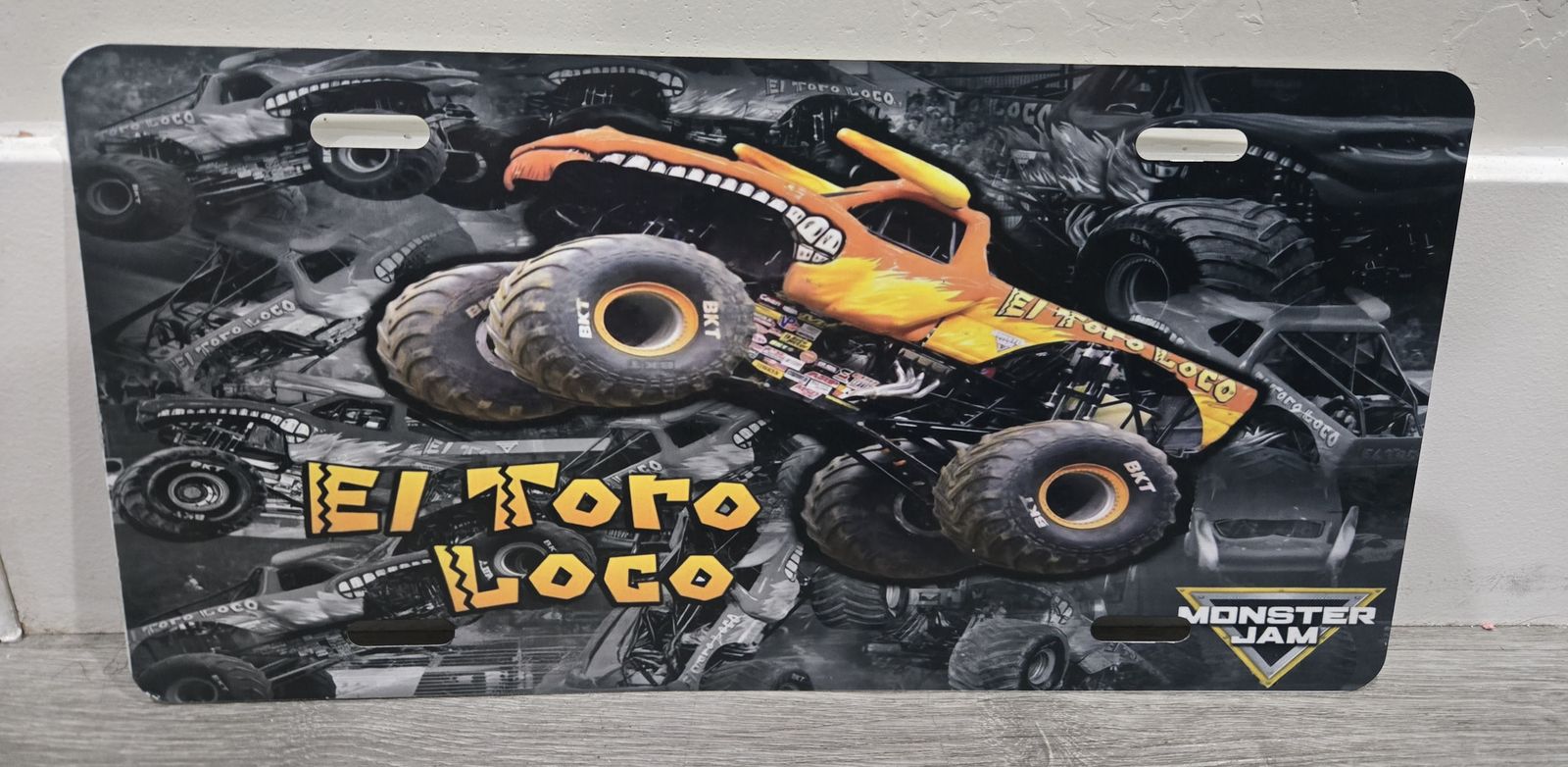 Monster Jam El Toro Loco Metal License Plate - BKT Tires Graphic