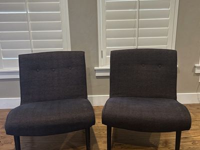 Pair of Mid-Century Modern Armless Accent Chairs - Dark Gray Chevron Fabric