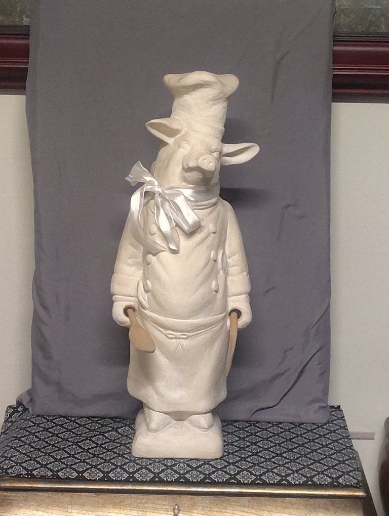 Large Vintage 1997 Fleur de Lis White French Chef Pig Statue - 25” Tall