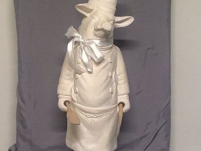 Large Vintage 1997 Fleur de Lis White French Chef Pig Statue - 25” Tall