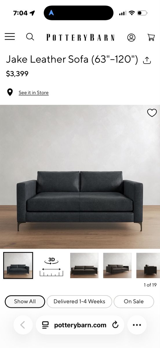 Pottery Barn Jake Leather Sofa - Indigo Slatesville