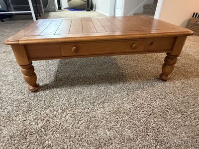 Solid Wood Coffee Table with Storage Drawer - 48" L x 39" W x 17" H