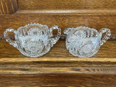 Vintage Crystal Cream and Sugar Bowl Set - Cut and Etched- Excellent Condition