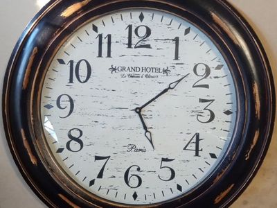 Grand Hotel Large Round Distressed Black Wood Wall Clock