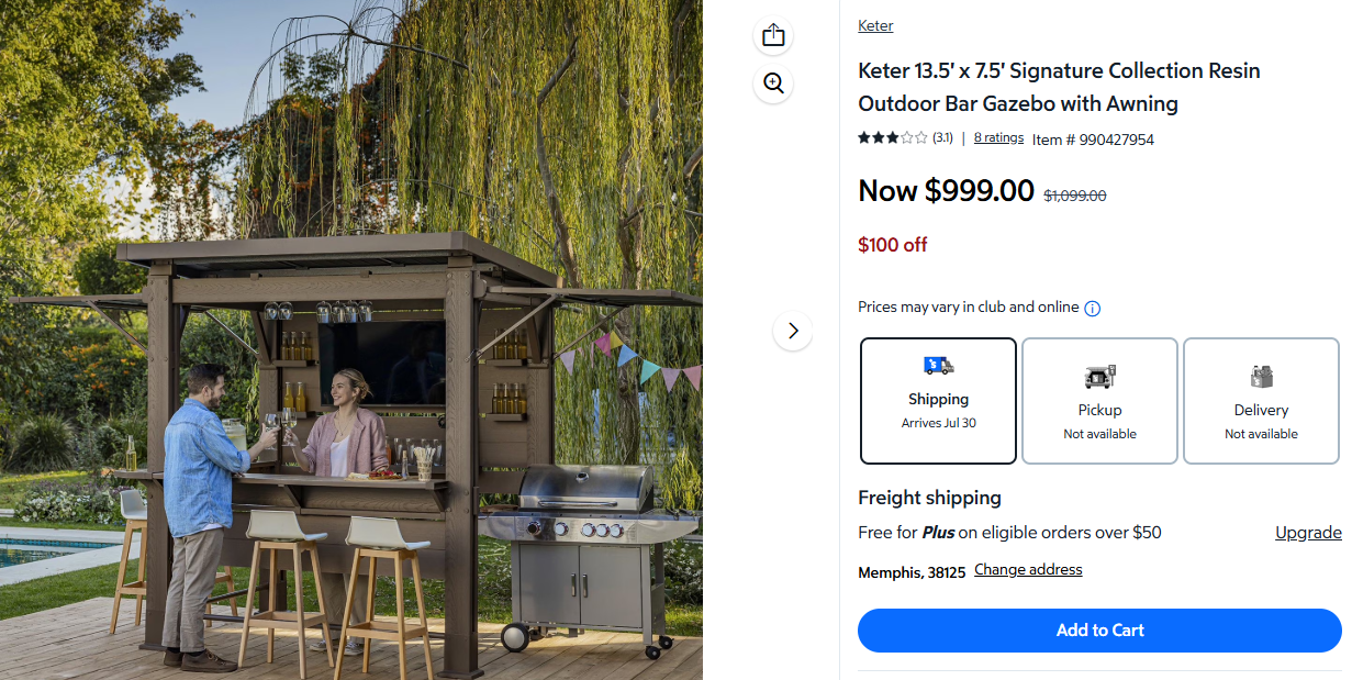 Keter 13.5' x 7.5' Signature Collection Resin Outdoor Bar Gazebo with Awning