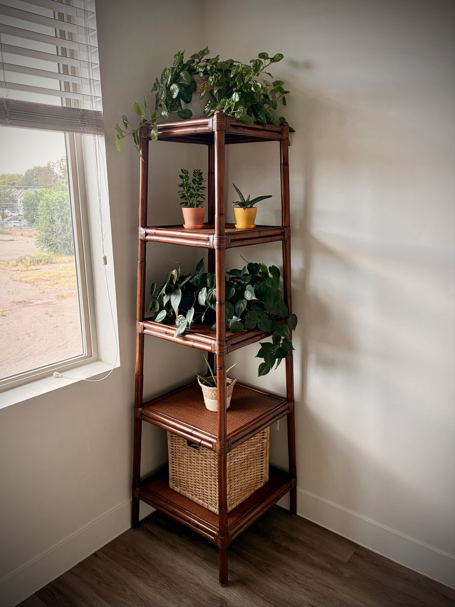 Ethan Allen Faux Bamboo & Rattan Etagere shelf