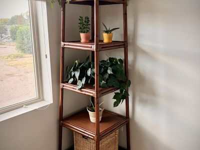 Ethan Allen Faux Bamboo & Rattan Etagere shelf