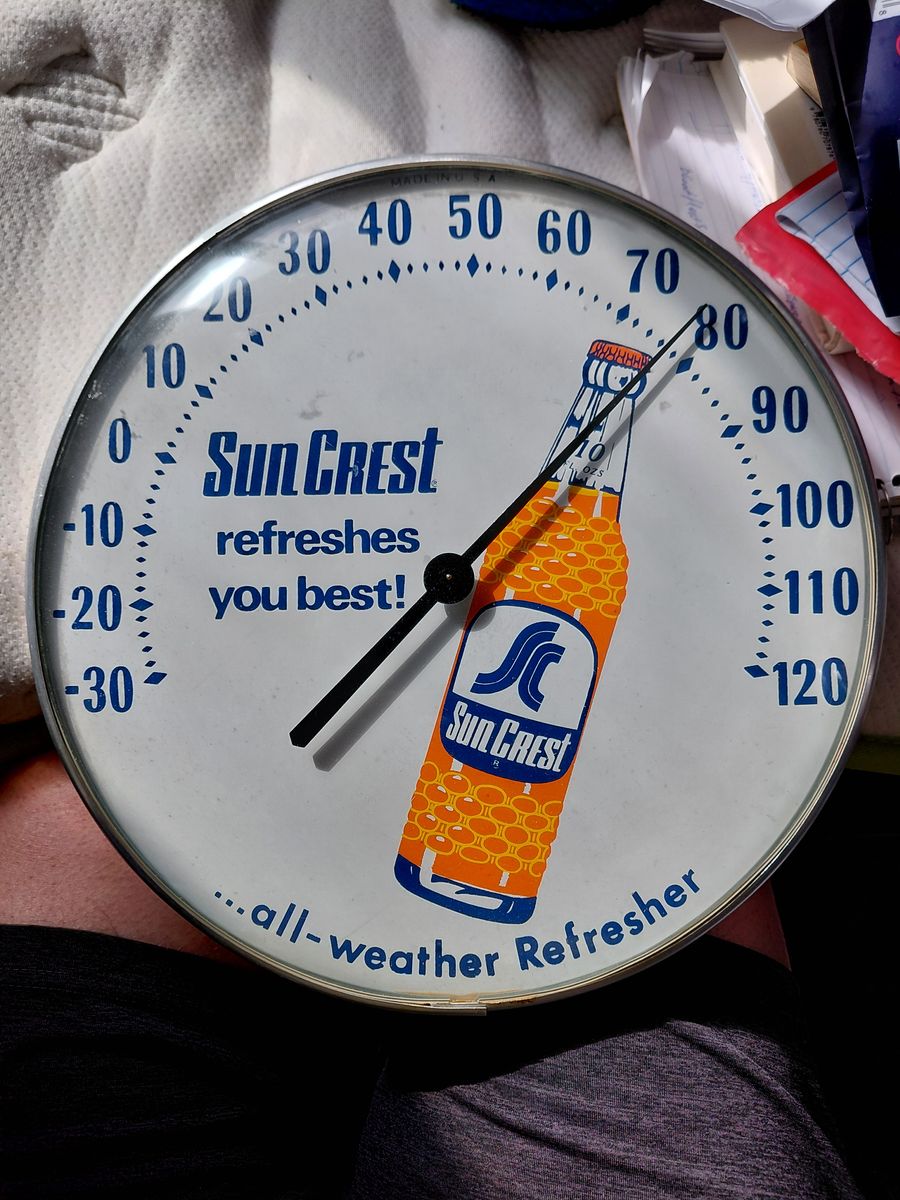 VINTAGE Sun Crest Soda 12" Thermometer WORKS!