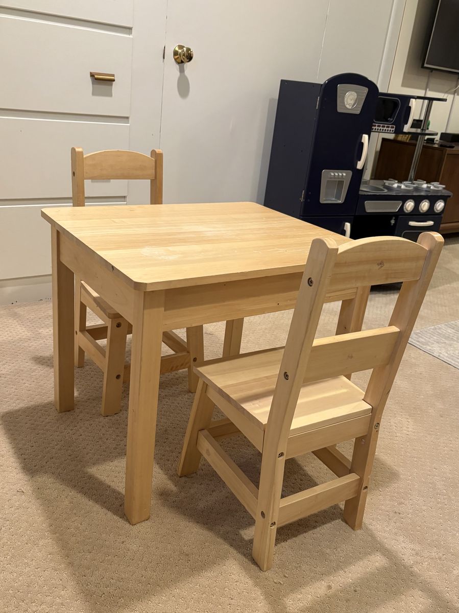 Wooden Kids Table and Two Chairs Set