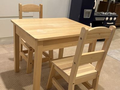 Wooden Kids Table and Two Chairs Set