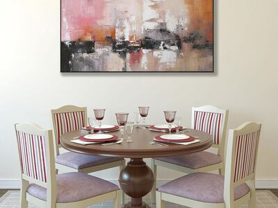 Abstract Wall Art Framed Canvas Pink Orange Black Wall Decor Abstract Artwork 20" x 40"