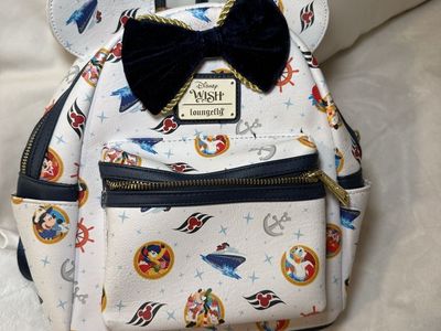 Loungefly Disney Wish Minnie Mouse Sequin Bow Mini Backpack Cruise Line White Nautical