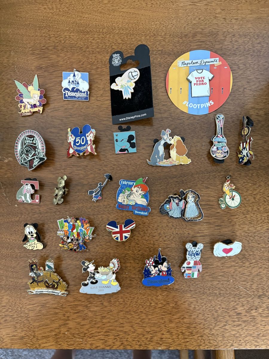 Disney Parks Pin Lot: 20+ Collectible Pins feat. Disneyland 50th, Tinker Bell, Lady & the Tramp, Darth Vader