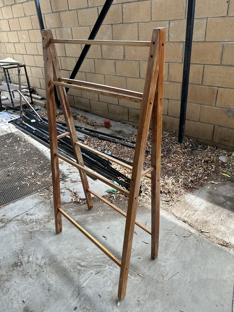 Vintage Wooden A-Frame Free Standing Blanket Rack Towel Holder