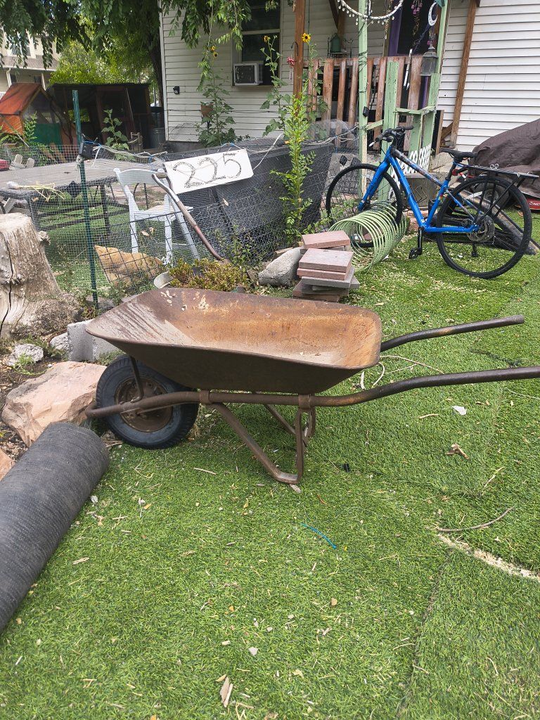 Rustic Metal Wheelbarrow - Yard Work & Gardening Essential