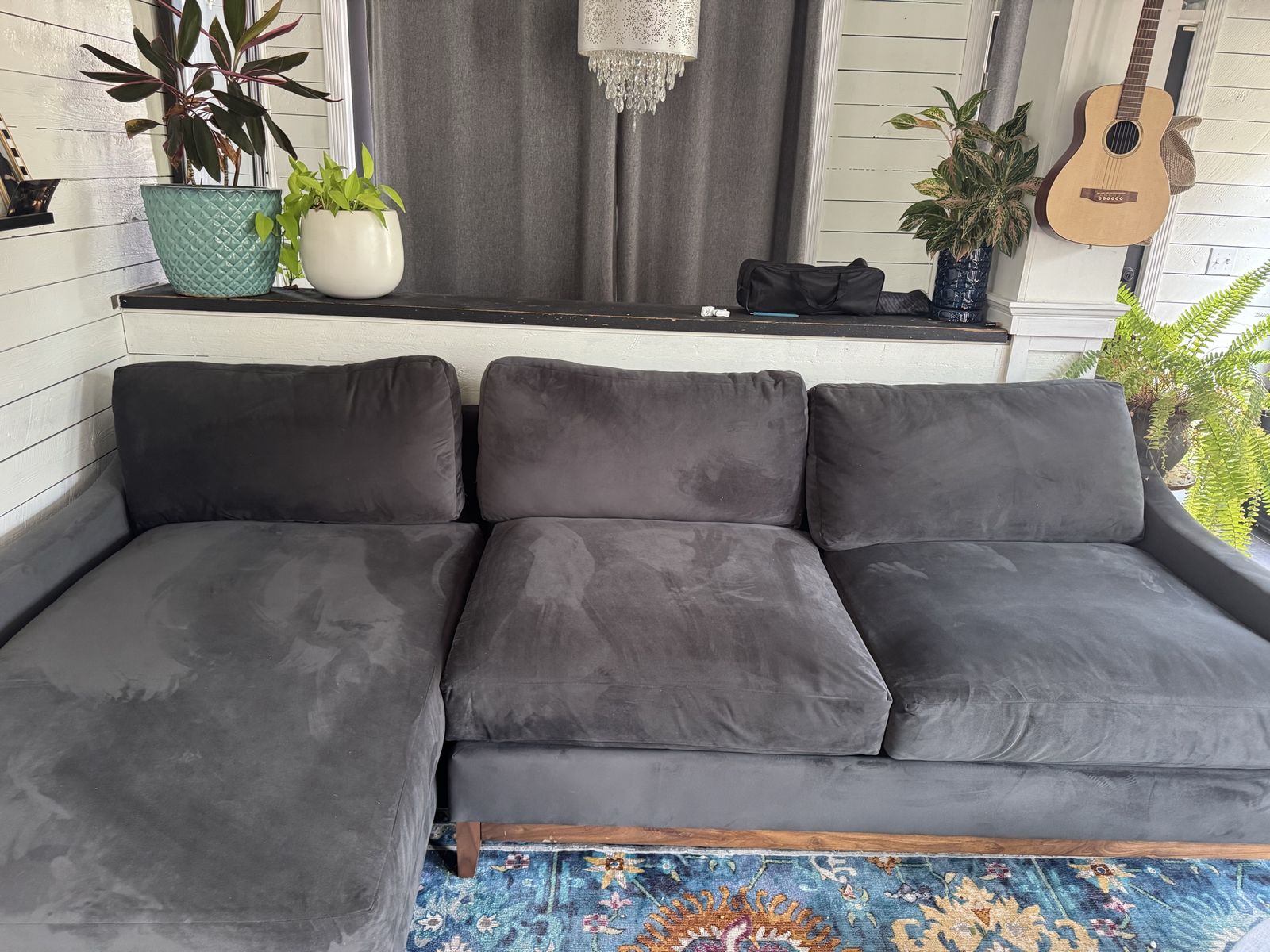 Dark Grey Velvet Sectional Sofa with Left-Facing Chaise