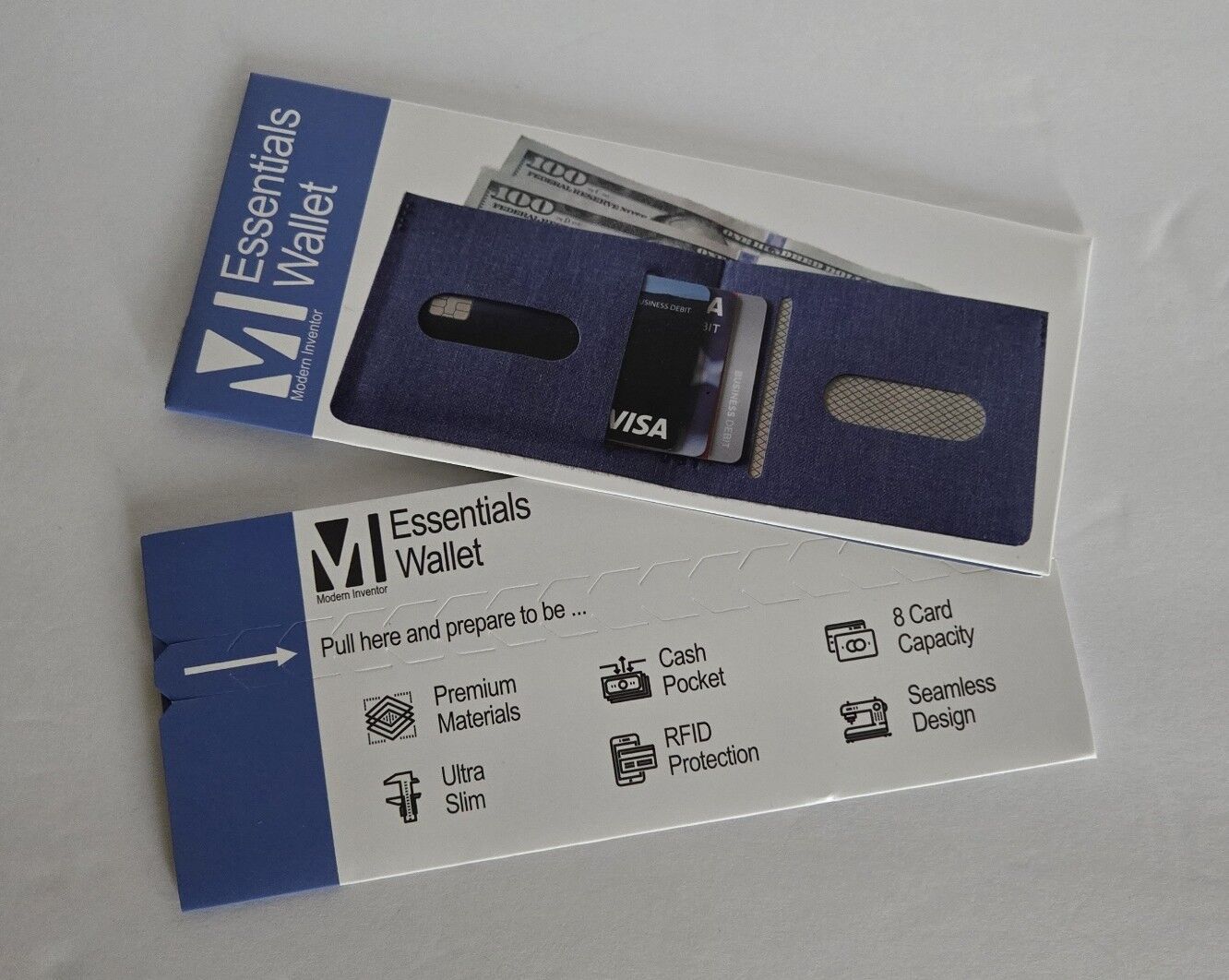 2 Pcs. Essentials Wallet - Ultra Thin Minimalist Wallet. Color : Blue