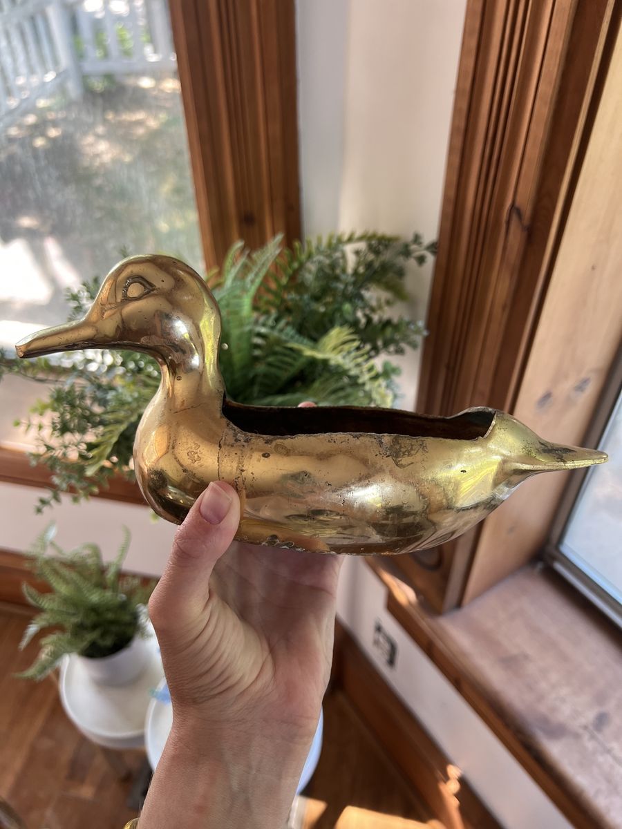 Vintage Brass Duck Planter