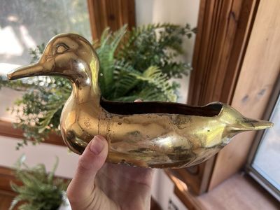 Vintage Brass Duck Planter