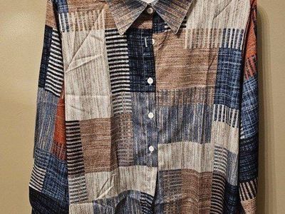 Unbranded Geometric Patchwork Long Sleeve Button-Down Shirt Size 1XL NEW