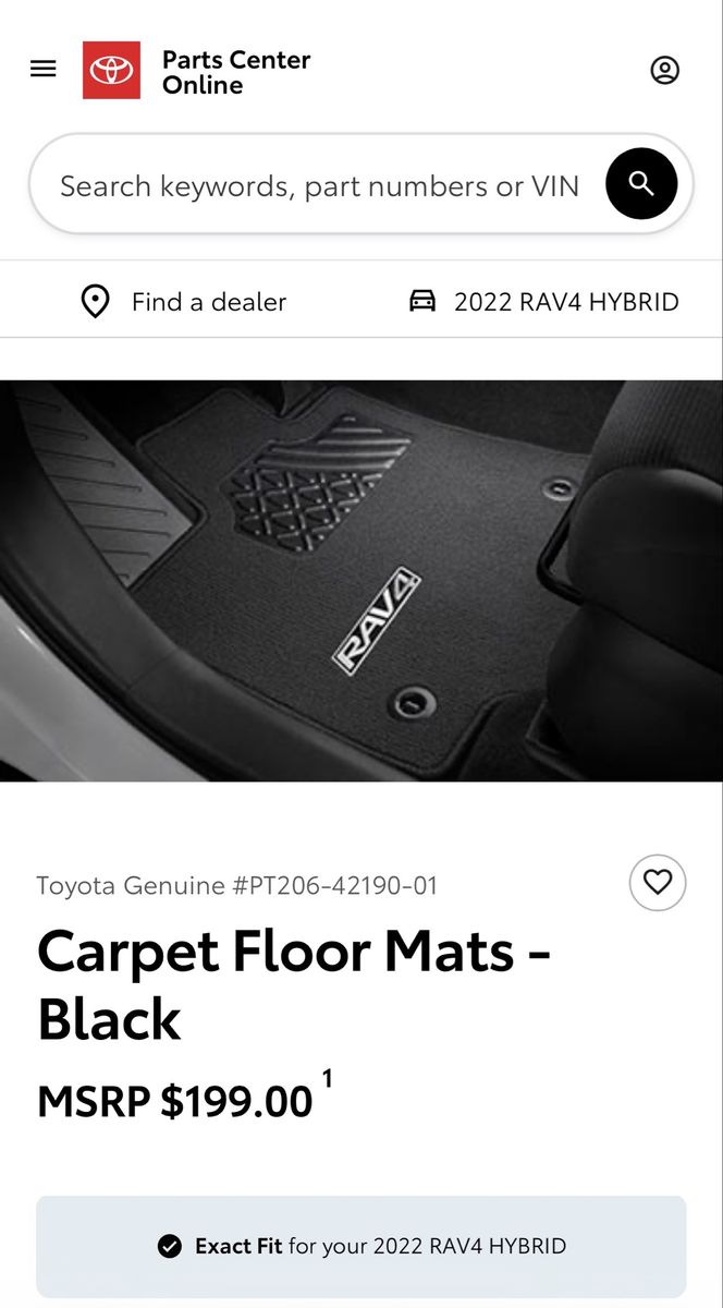 Toyota Genuine PT206-42190-01 Black Carpet Floor Mats for RAV4 - New in Box