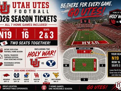 2026 Utah Utes Season Tickets – N19 Row 16 – 2 Seats – BYU Included