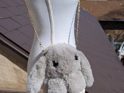 Super soft 13" Gray Bunny Cross Body Purse, large