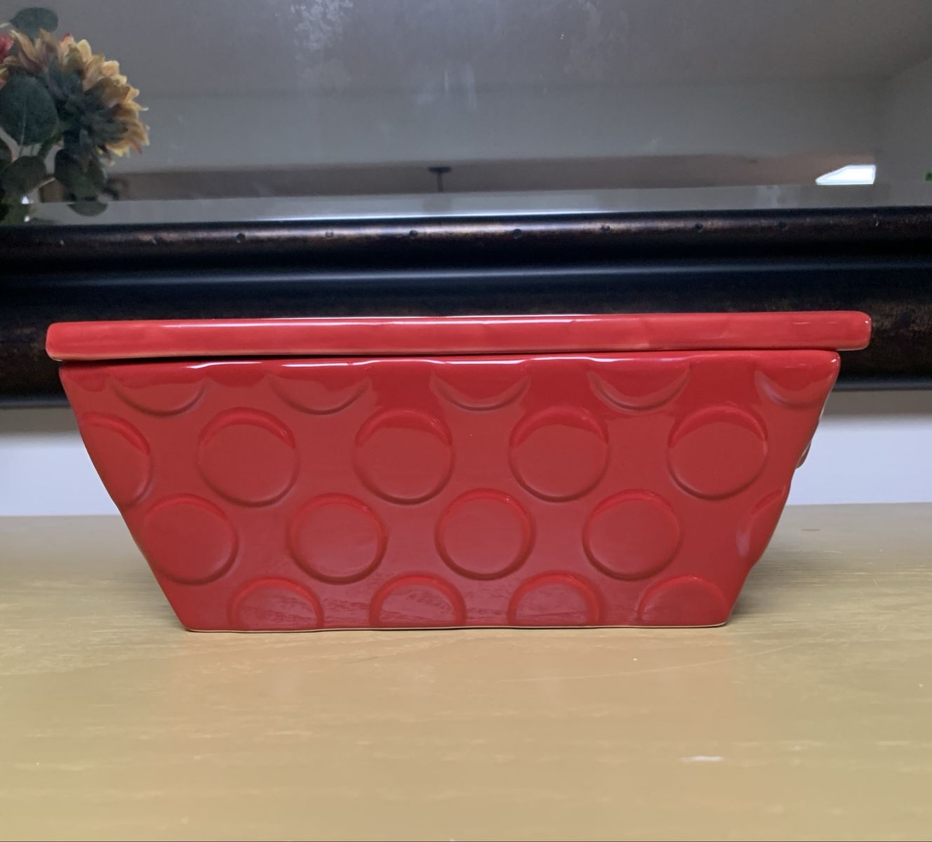 Red Handled High Fire Earthenware Covered Loaf Pan