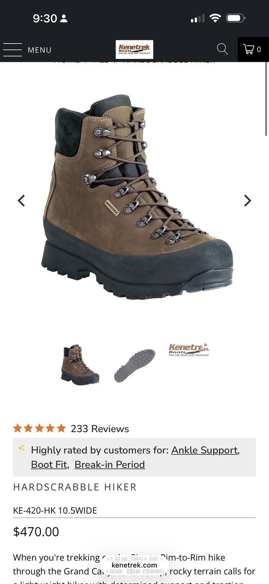 Kenetrek Hardscrabble Hiker Boots 10.5 M